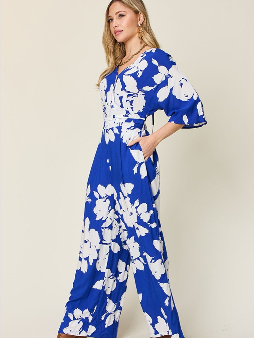 Blue Floral Wide-Leg Jumpsuit
